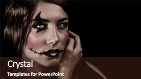  Presentation with mystery - Beautiful PPT layouts featuring closeup portrait of beautiful female with aggresive makeup for halloween party scary autumnal party celebration mystery concept backdrop and a wine colored foreground