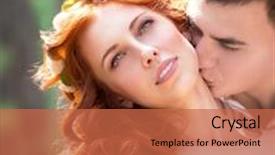  Presentation with romance - PPT theme featuring closeup portrait of beautiful gentle loving couple happy handsome groom kissing his lovely bride neck love and romance concept background and a red colored foreground