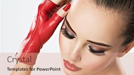  Presentation with eyelashes - Slide deck enhanced with closeup portrait of beautiful woman with red lips and black false eyelashes background and a coral colored foreground