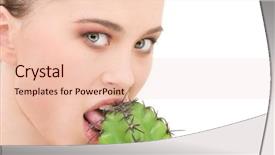  Presentation with cactus - Audience pleasing PPT theme consisting of closeup portrait of beautiful woman biting cactus backdrop and a lemonade colored foreground