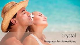  Presentation with romantic beach - Audience pleasing PPT layouts consisting of closeup portrait of beautiful young lovers with closed eyes enjoying sunny day on the beach romantic summer vacation love and vacation concept backdrop and a coral colored foreground