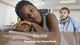  Presentation with stack books - Slides enhanced with closeup portrait of bored young background and a  colored foreground