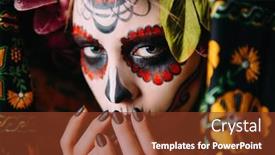  Presentation with catrina - Slide deck having closeup portrait of calavera catrina young woman with sugar skull makeup dia de los muertos day of the dead halloween background and a tawny brown colored foreground