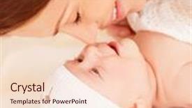  Presentation with mother love - Cool new PPT theme with closeup portrait of cheerful young mother with adorable newborn baby having fun at home child care happy parenthood love concept backdrop and a lemonade colored foreground