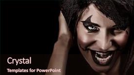  Presentation with creepy - Slide set featuring closeup portrait of creepy vampire woman yelling terrifying facial expression open mouth aggresive makeup halloween carnival concept background and a wine colored foreground