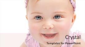  Presentation with close up baby girl knitted - PPT theme with closeup portrait of cute baby background and a lemonade colored foreground