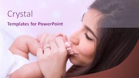  Presentation with peaceful - PPT theme having closeup portrait of cute peaceful mother kissing feet of her little baby happy young family loving and protecting child concept background and a sky blue colored foreground