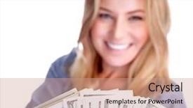  Presentation with lottery - PPT theme enhanced with closeup portrait of cute smiling girl winning money financial prize in lottery isolated on white background wealth concept background and a coral colored foreground