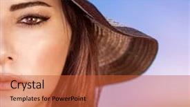  Presentation with arabic woman - PPT layouts with closeup portrait of gorgeous beautiful arabic woman with perfect makeup wearing stylish hat on the beach half face fashion and beauty background and a red colored foreground