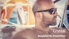  Presentation with sailboat - Presentation theme featuring closeup portrait of handsome shirtless man on sailboat sexy sailor wearing sunglasses and enjoying sea trip active lifestyle summer travel and vacation concept background and a coral colored foreground