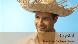  Presentation with straw - PPT layouts having closeup portrait of handsome young man outdoors in straw hat background and a coral colored foreground