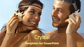  Presentation with seashell - Beautiful PPT theme featuring closeup portrait of happy loving couple listening to murmur of sea in seashell at summertime backdrop and a tawny brown colored foreground