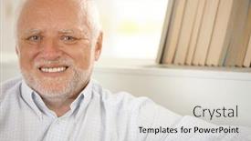  Presentation with pensioner - PPT theme having closeup-portrait-of-happy-pensioner background and a light gray colored foreground