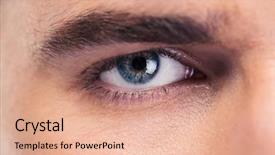  Presentation with human eye - Slide set featuring closeup portrait of male eyes background and a coral colored foreground