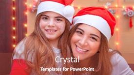  Presentation with baking cookies - Amazing presentation design having closeup portrait of mother with cute little daughter wearing santa hat baking cookies on the kitchen at home enjoying traditional christmas preparation backdrop and a red colored foreground