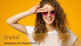  Presentation with close up baby girl knitted - Colorful presentation theme enhanced with closeup-portrait-of-pretty-girl backdrop and a gold colored foreground