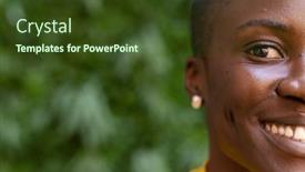  Presentation with construction design - PPT theme with closeup-portrait-of-smiling-african background and a tawny brown colored foreground