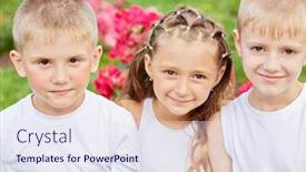  Presentation with flowers - Colorful presentation enhanced with closeup-portrait-of-three-children backdrop and a sky blue colored foreground