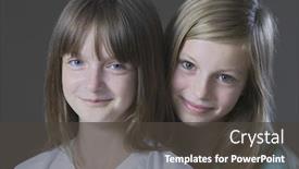  Presentation with gray - Cool new slide set with closeup portrait of two young girls smiling against gray background backdrop and a dark gray colored foreground