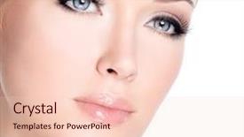  Presentation with eyelashes - Beautiful PPT layouts featuring closeup portrait of young beautiful white woman with long false eyelashes over white background backdrop and a lemonade colored foreground