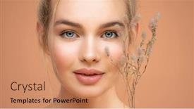  Presentation with beautiful spring flowers - PPT theme having closeup-portrait-of-young-beautiful background and a coral colored foreground