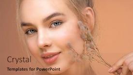  Presentation with beautiful spring flowers - Presentation theme enhanced with closeup-portrait-of-young-beautiful background and a coral colored foreground