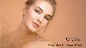  Presentation with beautiful skin - PPT theme with closeup-portrait-of-young-beautiful background and a coral colored foreground