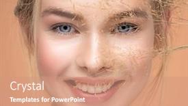  Presentation with skin care - Presentation theme having closeup-portrait-of-young-smiling background and a coral colored foreground