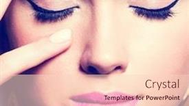  Presentation with eyelashes - Amazing theme having closeup pretty face of a caucasian woman with black eyelashes backdrop and a lemonade colored foreground