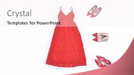  Presentation with dress shoes - Slide set consisting of closeup-red-sleeveless-dress background and a sky blue colored foreground