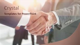  Presentation with partners - Slide set with closeup-reliable-handshake-of-business background and a lemonade colored foreground