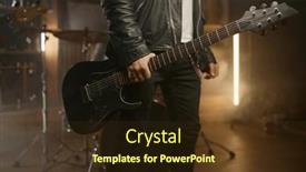  Presentation with rock band - Slide deck having closeup-rock-band-guitarist-holding background and a tawny brown colored foreground