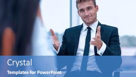  Presentation with office chair - Theme consisting of closeup-serious-businessman-sitting background and a teal colored foreground