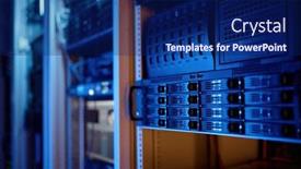  Presentation with server - PPT theme with closeup-server-room-data-center background and a navy blue colored foreground