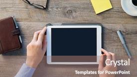  Presentation with woman office desk - Audience pleasing presentation theme consisting of closeup shot of a woman backdrop and a coral colored foreground