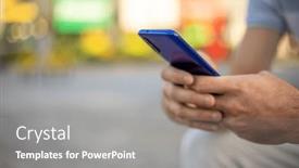  Presentation with mobile application - PPT theme with closeup-shot-of-an-man background and a gray colored foreground