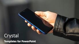  Presentation with mobile application - Presentation theme featuring closeup-shot-of-an-young background and a dark gray colored foreground