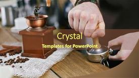  Presentation with grains - Presentation design having closeup shot of barista working in coffee shop pressing fresh grains in portafilter background and a tawny brown colored foreground