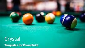  Presentation with billiard - Presentation theme featuring closeup-shot-of-billiard-balls background and a teal colored foreground
