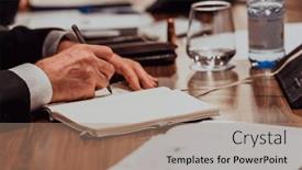  Presentation with education training - PPT theme consisting of closeup-shot-of-business-people background and a coral colored foreground