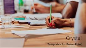  Presentation with education training - Presentation theme having closeup-shot-of-business-people background and a coral colored foreground