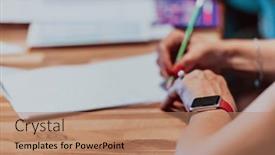  Presentation with education training - PPT theme having closeup-shot-of-business-people background and a coral colored foreground