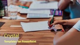  Presentation with education training - Slide deck with closeup-shot-of-business-people background and a tawny brown colored foreground