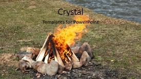  Presentation with scouts camping - Slide set with closeup shot of camping fire background and a coral colored foreground