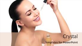  Presentation with beauty cosmetic - Colorful PPT layouts enhanced with closeup shot of cosmetic oil backdrop and a coral colored foreground