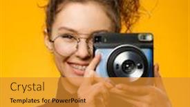  Presentation with colorful eye - PPT layouts consisting of closeup-shot-of-cute-female background and a gold colored foreground