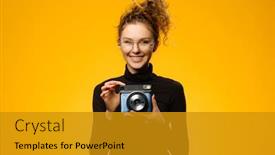  Presentation with curly hair - Audience pleasing theme consisting of closeup-shot-of-cute-female backdrop and a gold colored foreground