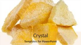  Presentation with mango fruit - Slide deck consisting of closeup shot of dried mango fruit slices chips isolated on a white background background and a yellow colored foreground