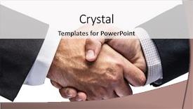  Presentation with handshake - Colorful slide set enhanced with closeup shot of hands file backdrop and a white colored foreground
