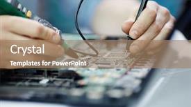  Presentation with electric circuit board - Beautiful slides featuring closeup shot of hands testing backdrop and a coral colored foreground